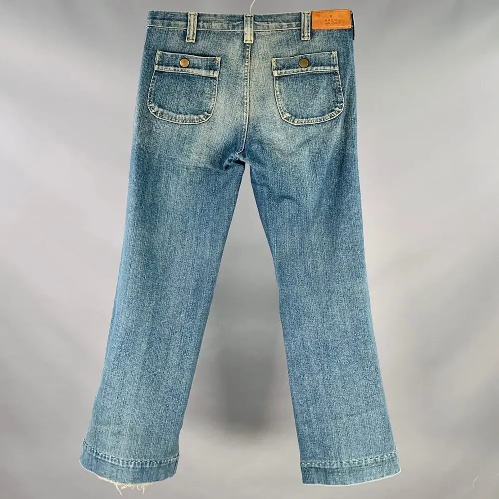 GUCCI Size 32 Blue Wash Cotton Wide Leg Straight Selvedge Jeans